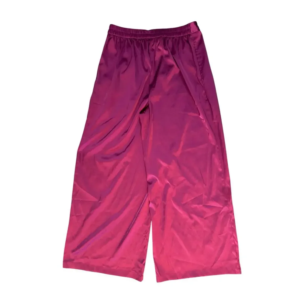 Tenickab The Drop Wide Leg Satin Pants Magenta Pink Medium High Waist Palazzo - Picture 6 of 9